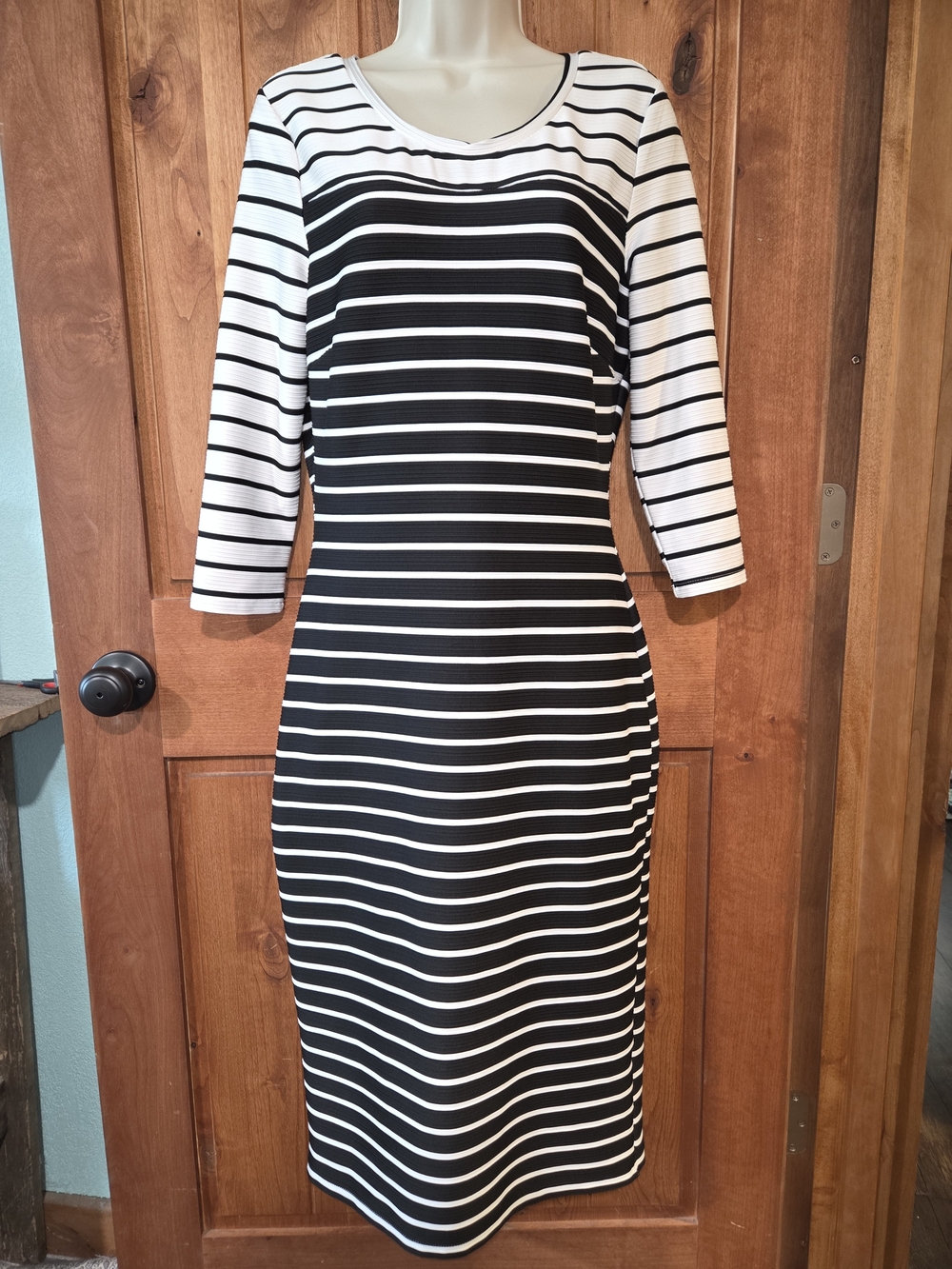 Almost‎ Famous Black & White Striped Midi Dress